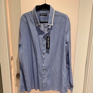 UNLISTED Blue and White Pinstripe Dress Shirt with Contrast Collar Trim
